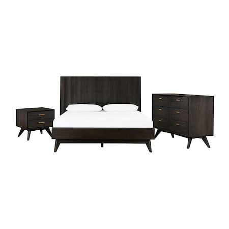 Armen Living Baly 3 Piece Acacia King Loft Bed and Nightstands Bedroom Set SETLFBDKG3A
